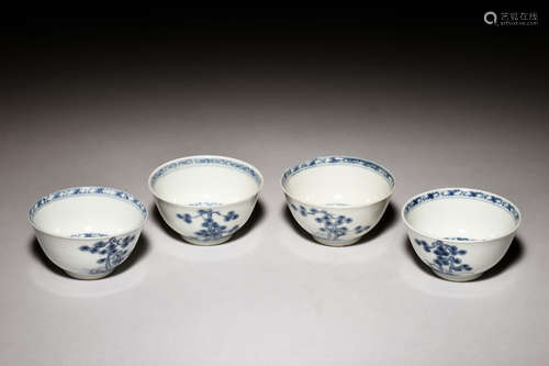 SET OF FOUR BLUE AND WHITE WINE CUPS