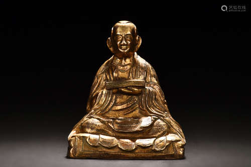 TIBETAN GILT BRONZE TSONGKHAPA SEATED FIGURE