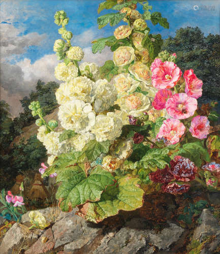 Hollyhocks Martha Darley Mutrie(British, 1824-1885)