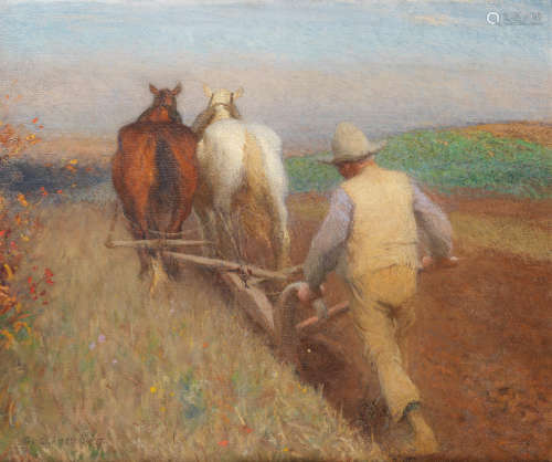 An Autumn Morning, Ploughing Sir George Clausen, RA, RWS(British, 1852-1944)