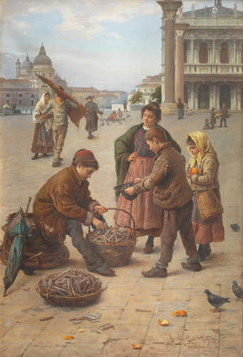 Street vendors near Piazza San Marco, Venice Antonio Ermolao Paoletti(Italian, 1834-1912)