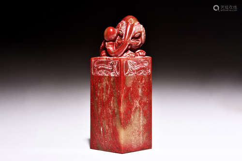 CHANGHUA CHICKEN-BLOOD STONE CARVED STAMP SEAL