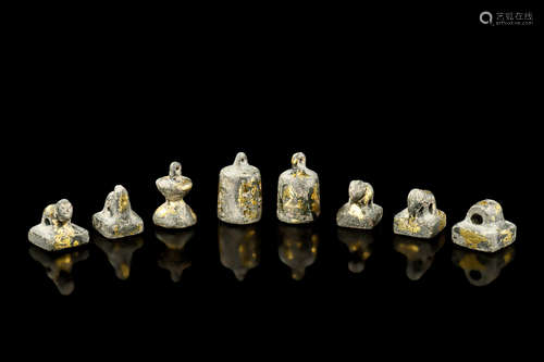 GROUP OF EIGHT PARCEL GILT BRONZE SEAL STAMPS