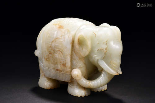 CARVED JADE ELEPHANT FIGURE