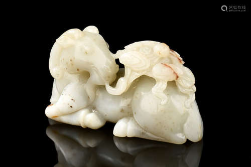 WHITE JADE CARVED 'RAM' ORNAMENT