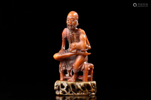 SHOUSHAN SOAPSTONE CARVED ARHAT FIGURE