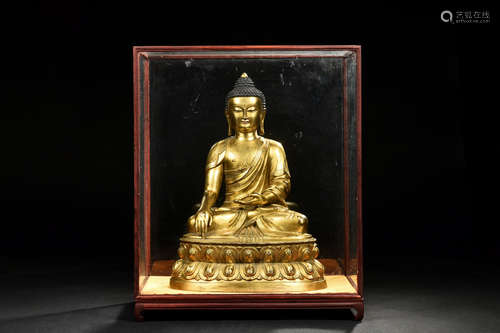 GILT BRONZE CAST BODHISATTVA SEATED FIGURE WITH COVER