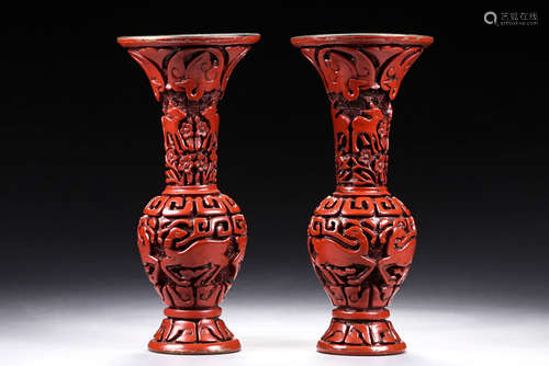 PAIR OF CINNABAR LACQUER VASES