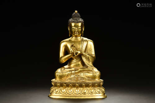 GILT BRONZE SHAKYAMUNI SEATED FIGURE