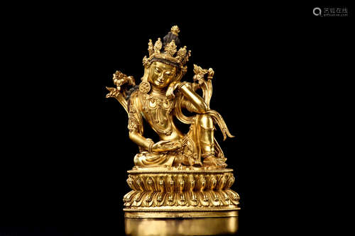 GILT BRONZE CAST BODHISATTVA SEATED FIGURE