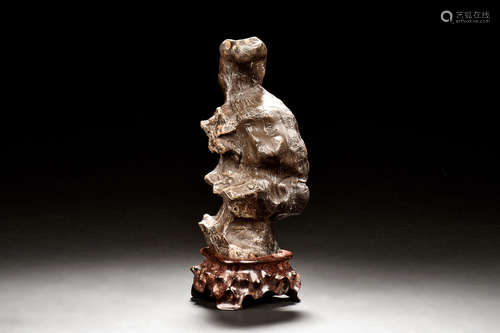 CARVED LINGBI STONE FIGURE WITH CALLIGRAPHY