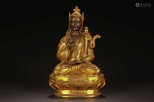 GILT BRONZE PADMASAMBHAVA SEATED FIGURE