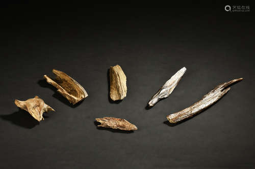 GROUP OF SIX KALIMANTAN AGARWOOD PIECES