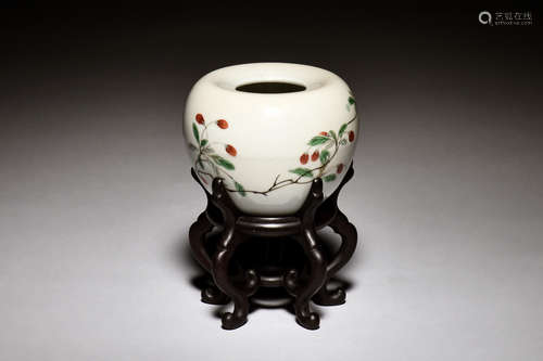 WUCAI 'FRUITS' SPITTOON WITH WOODEN STAND