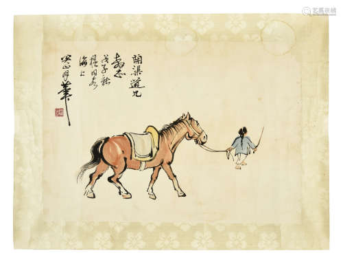 GUAN SHANYUE: INK AND COLOR ON PAPER PAINTING 'HORSE'