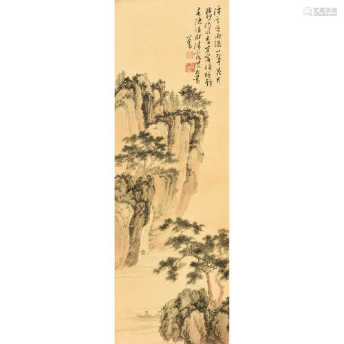 PU XINYU: INK AND COLOR ON SILK PAINTING 'LANDSCAPE SCENERY'