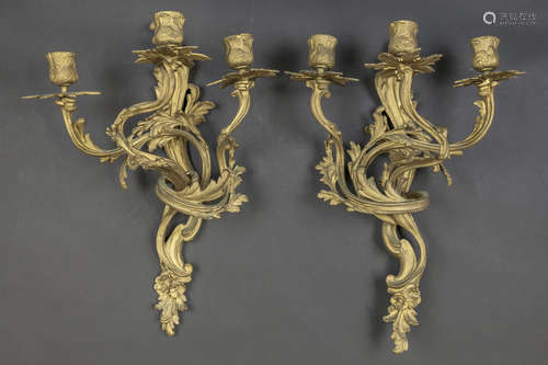 PAIR OF BRONZE WALL SCONCES