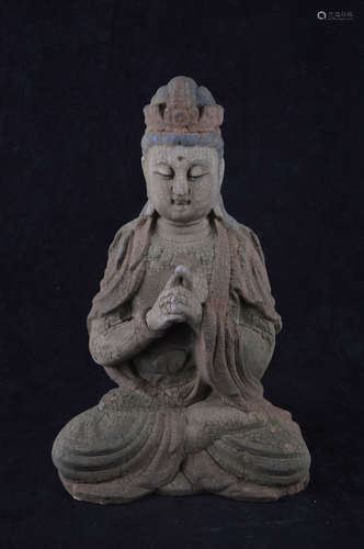 A GUANYIN SHAPED WOOD CARVING