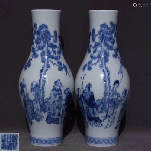 PAIR BLUE AND WHITE OLIVE SHAPED VASES