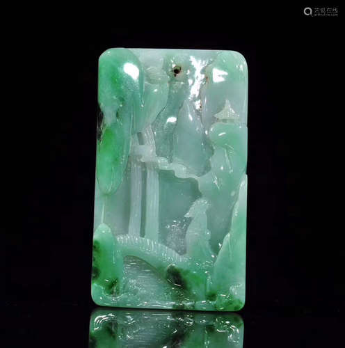 A LANDSCAPE PATTERN OLD JADEITE PENDANT