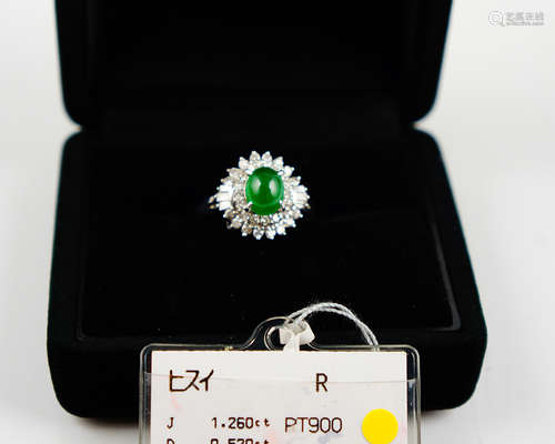 JADEITE PLATINUM RING WITH DIAMOND