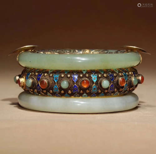 A BANGLES AND CLOISONNE DECORATED SMALL JAR