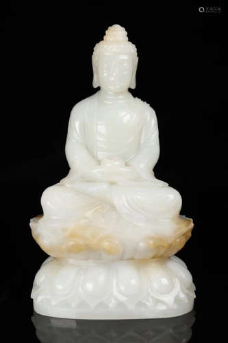 A HETIAN JADE ZILIAO CARVED BUDDHA STATUE