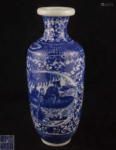 A BLUE AND WHITE FIGURE PATTERN VASE