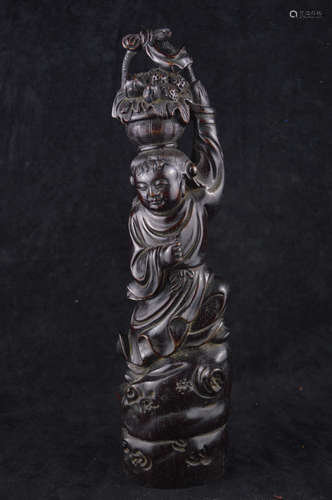 A TAOIST LAN IMMORTAL SHAPED WOOD CARVING