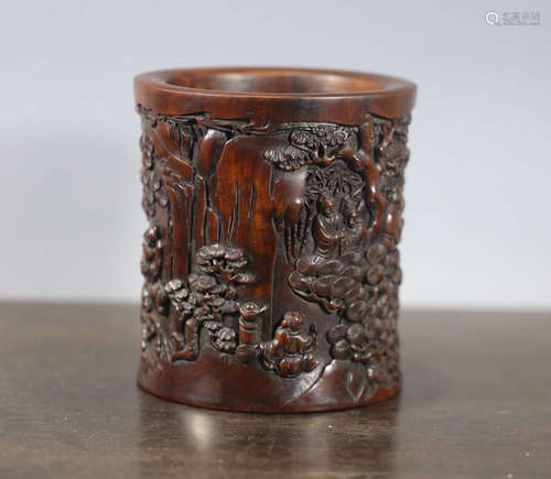 A HUANGHUALI WOOD CARVED BRUSH POT