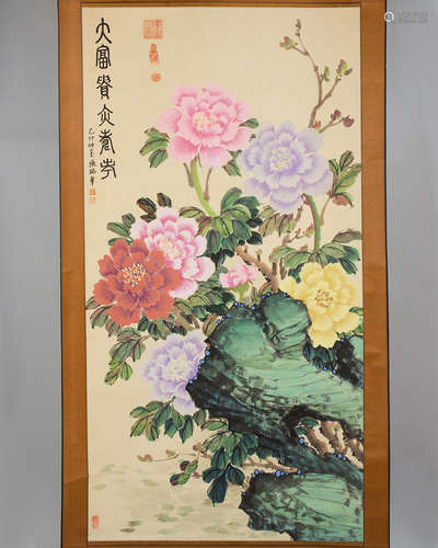 SCROLL OF HUAKAIFUGUI PAINTING SIGNED ZHANG, RUIHU