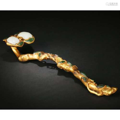 CHINESE GILT BRONZE RUYI SCEPTER