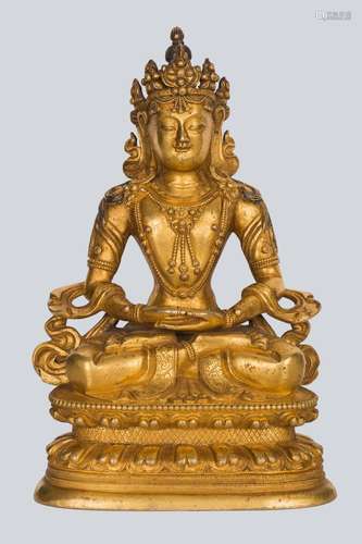 A Gilt Bronze Figure of Amitayus, China, 17-18th Century.