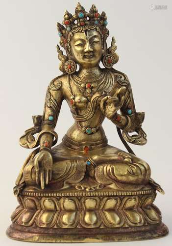 A Gilt Bronze Figure of White Tara, Tibet 18-19 th Century.