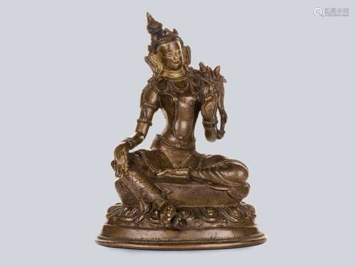 A Partly Gilt Copper Alloy Green Tara, Tibet 16th Century.