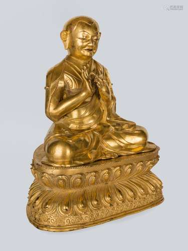 A Gilt Copper Alloy Figure of Lama, Tibet, 18th Century or Earlier.