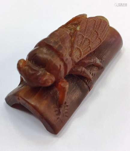 A Rhinoceros Horn Cicada Chinese Figurine Paperweight.