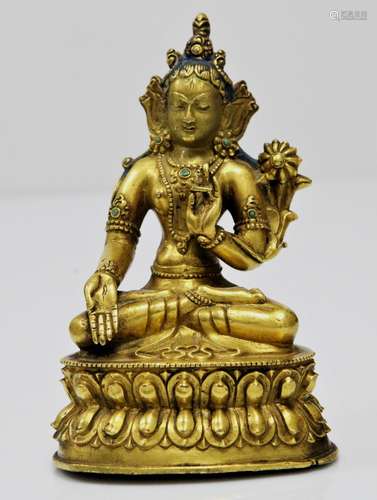 A Gilt Bronze Figure of White Tara(Buddha), Tibet 16th Century.