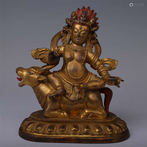 TIBETAN GILT BRONZE STANDING GUARDIAN