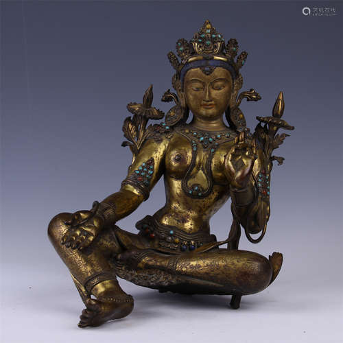 TIBETAN GILT BRONZE SEATED TARA