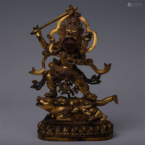 TIBETAN GILT BRONZE STANDING GUARDIAN