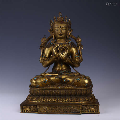 CHINESE GILT BRONZE SEATED BODHISATTVA MANJUSRI