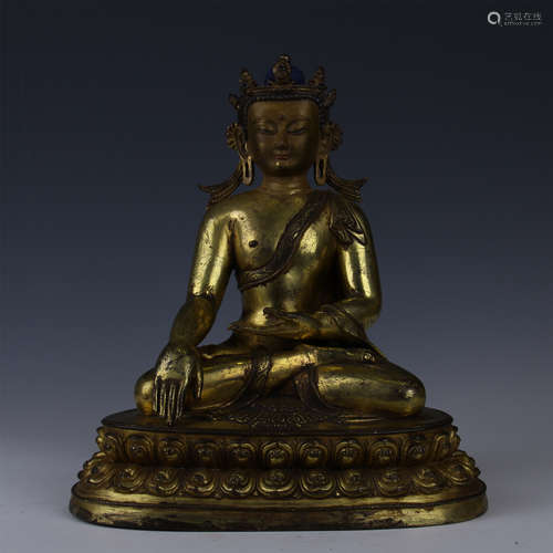 TIBETAN GILT BRONZE SEATED BUDDHA