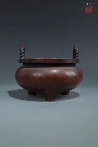 14-16TH CENTURY, A BRONZE THREE-FOOT FURNACE, MING DYNASTY