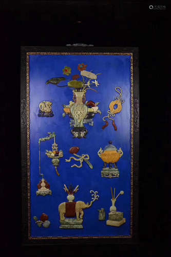 A MULTI-TREASURES BLUE BACKGROUND HANGING SCREEN