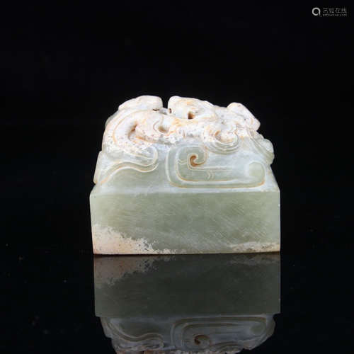 206BC-220AD, A HETIAN JADE DRAGON DESIGN SEAL,  HAN DYNASTY