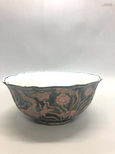 A FISH&LOTUS PATTERN CARVING DESIGN BOWL