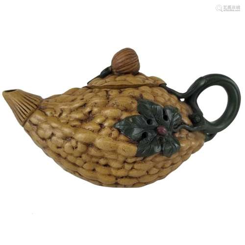 A Yixing Ware Zisha Clay Bitter Melon Teapot