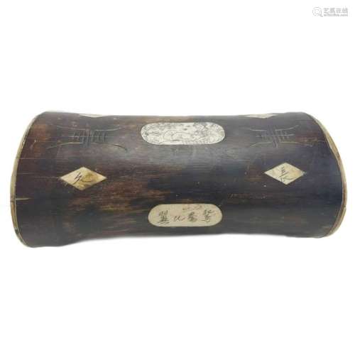 A Wood Pillow with Bone Inlaid