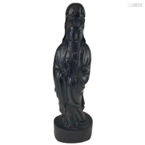 A Wood Carved Standing Guanyin